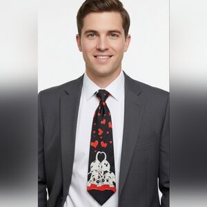 VTG Disney 101 Dalmatians Necktie Black Red Hearts Puppy Dog Novelty Tie